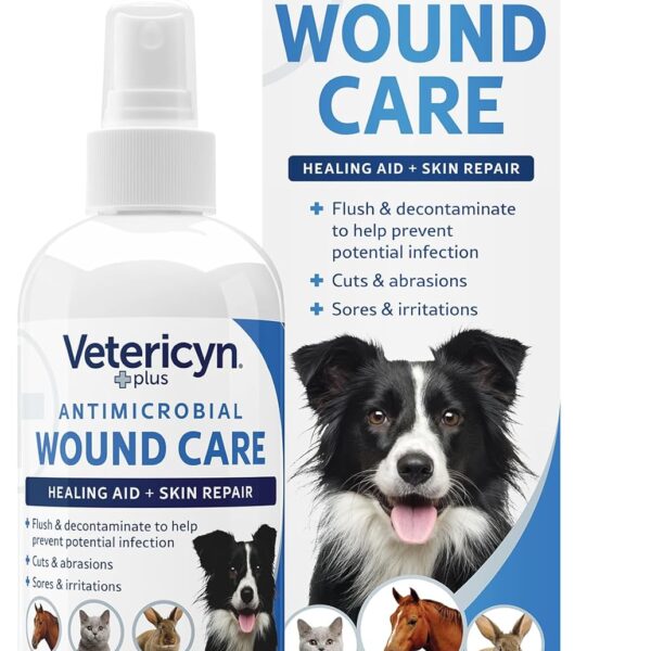 Vetericyn Plus Dog Wound Care Spray | Healing Aid and Skin Repair, Clean Wounds, Relieve Itchy Skin, and Prevent Infection, Safe for All Animals. 8 Ounces