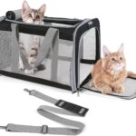 Pet Carrier for Large Cats of 20 Lbs, Collapsible Carrier Bag for Big Cat or 2 Kittens,Soft Sided Puppy Carrier with Sturdy Travel Transport Strap, Adequate Ventilation, 4 Mesh Windows (Black)