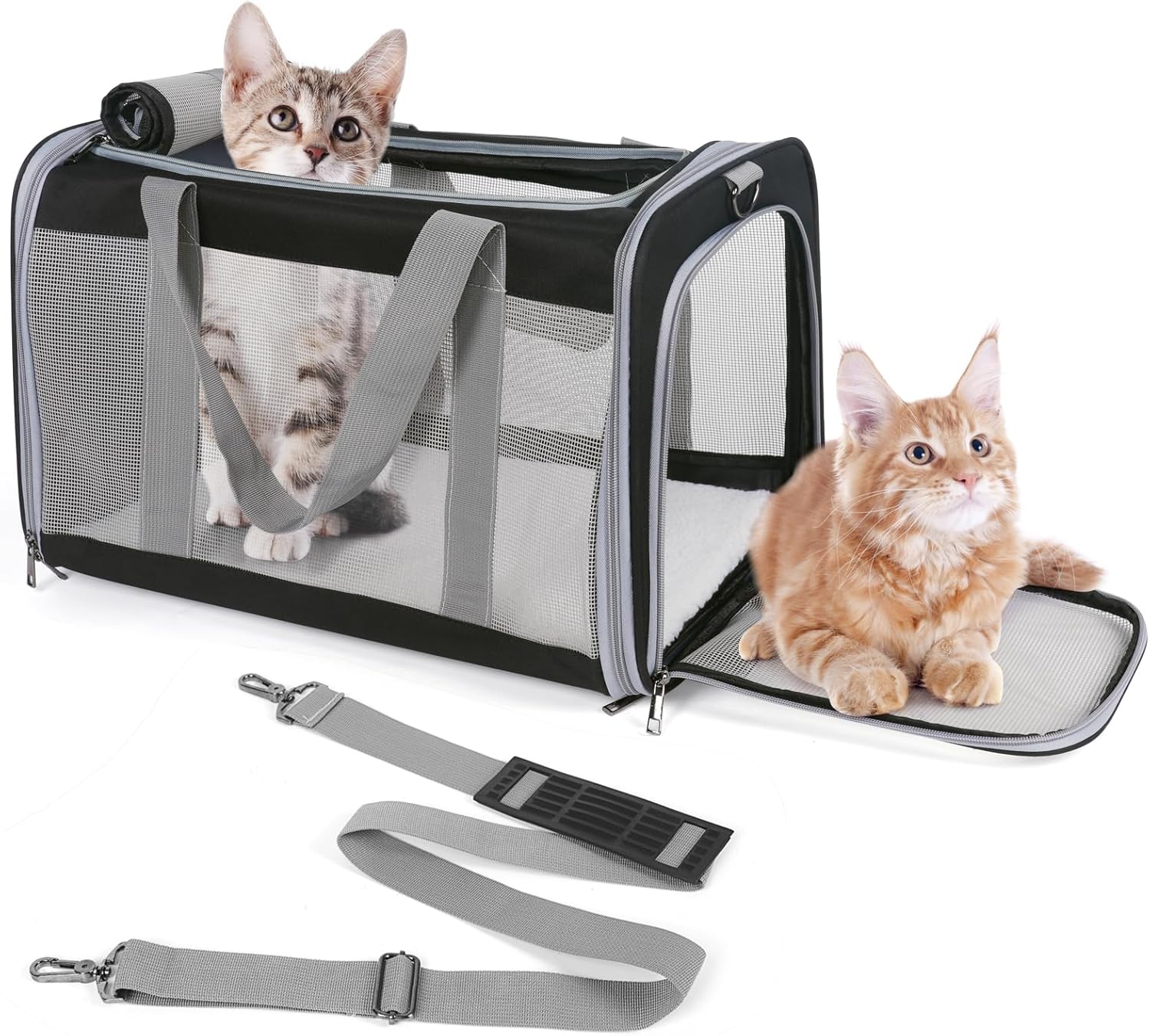 Pet Carrier for Large Cats of 20 Lbs, Collapsible Carrier Bag for Big Cat or 2 Kittens,Soft Sided Puppy Carrier with Sturdy Travel Transport Strap, Adequate Ventilation, 4 Mesh Windows (Black) Pet Carrier for Large Cats of 20 Lbs, Collapsible Carrier Bag for Big Cat or 2 Kittens,Soft Sided Puppy Carrier with Sturdy Travel Transport Strap, Adequate Ventilation, 4 Mesh Windows (Black)