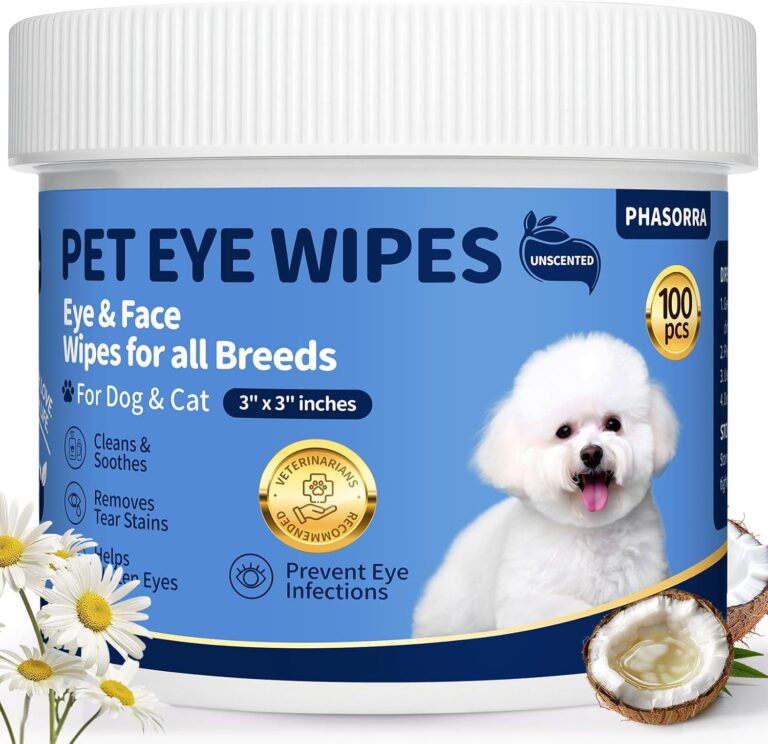 PHASORRA Dog Eye Wipes, Tear Stain Remover for Dogs & Cats, Gently Remove Tear Stain, Eye Debris, Discharge, Mucus - 100pcs