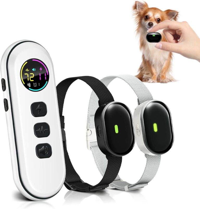 2025 Upgraded Ultra-Small Shock Collar for 2 Dogs, Ultra-Light & Thin Shock Collar for Small Dogs 5-15lbs, Ultra-Modern Design, Beep, Vibration and Shock with Safety Lock, IPX7 Waterproof, WhiteBlack