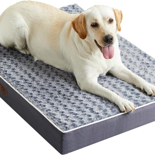 Figopage Orthopedic Memory Foam Dog Bed for Large Dogs, Waterproof Dog Crate Bed, Washable Pet Mat with Removable Cover and Nonskid Bottom