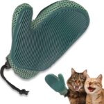Mollypaws 2 in 1 Cat Fur Glove & Pet Hair Remover Glove, Dog Grooming Glove Brush for Shedding, Massage, Efficient Pet Hair Remover Mitt for Cleaner Couch, Carpet [Blue/Single]