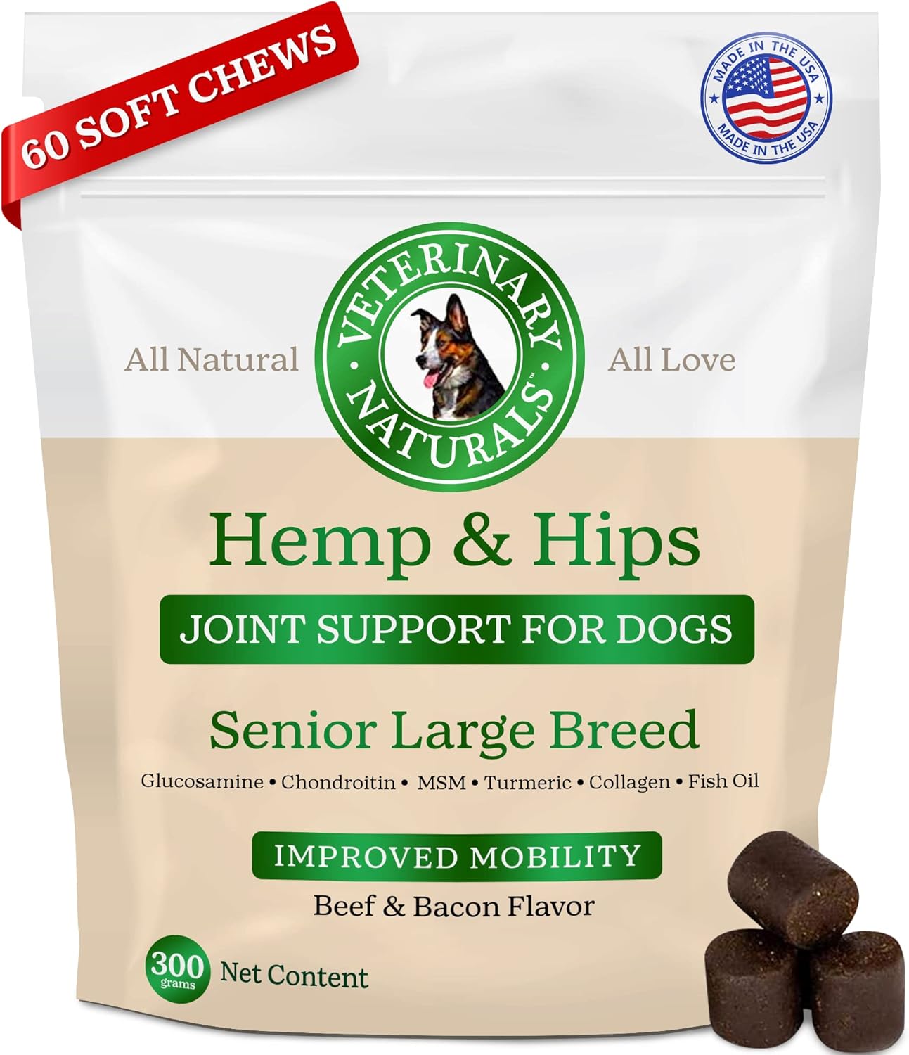 Veterinary Naturals Hemp & HIPS Joint Supplement for Dogs/Supports Relief from Hip and Joint Pain in Large, Aging Dogs (Senior Large Breed, Beef & Bacon) Veterinary Naturals Hemp & HIPS Joint Supplement for Dogs/Supports Relief from Hip and Joint Pain in Large, Aging Dogs (Senior Large Breed, Beef & Bacon)