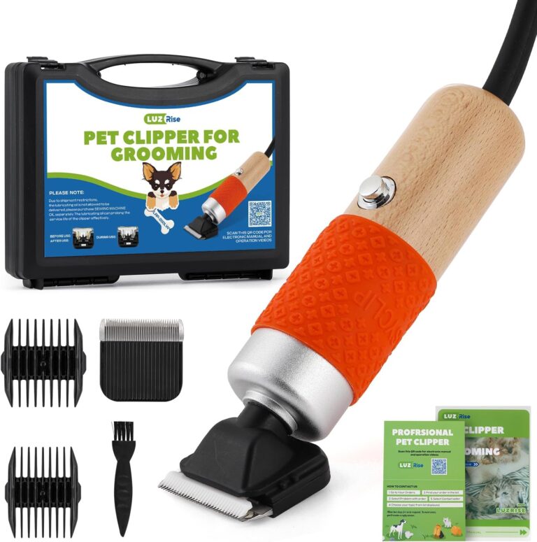 LuzRise 200W Pet Grooming Clippers for Thick Heavy Coats, 2000-6000rpm Stepless Speed Control & 10ft Power Cord, Low Noise< 50db, Dog Trimmer Kit with Extra Detachable Blade & 2 Limit Combs of 4 Sizes