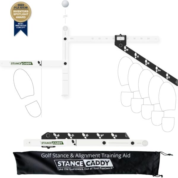 Stance Caddy Golf Stance and Alignment Training Aid  Setup Left & Right Handed - Proper Ball Position & Foot Placement Golf Aids/Tool  Pro Perfect Wedge to Driver  Portable Alignment Stick Mat