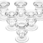 Glass Taper Candle Holders Set of 6 Clear Crystal Candle Holders for Candlesticks, Elegant Candlestick Holders for Table Centerpiece Wedding Party Christmas Thanksgiving Festival