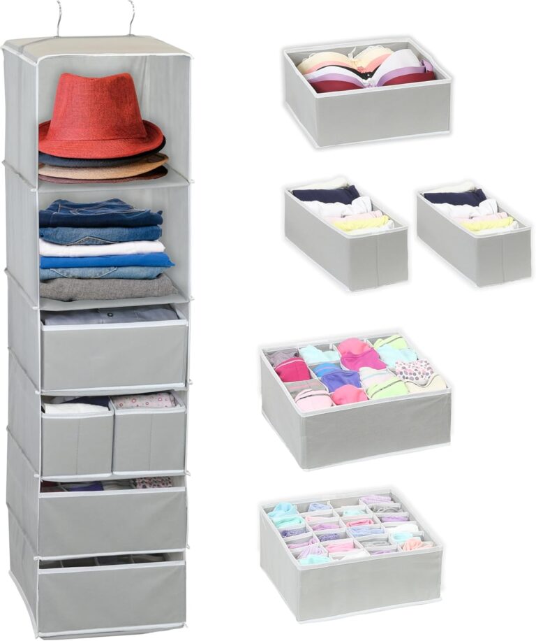 Simple Houseware 6 Shelf Hanging Closet Organizer with 5 Drawers Storage, Gray