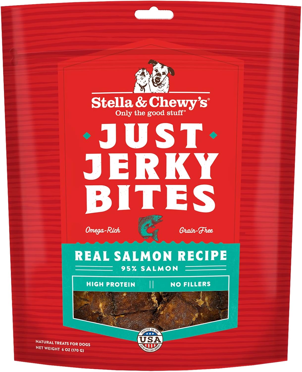 Stella & Chewy's Premium Salmon Jerky Dog Treats - 95% Real Fish Bites for Sensitive Stomachs - Natural Limited Ingredient Treats for Small and Large Dogs - No Grain, Wheat or Soy - 6 oz Bag Stella & Chewy's Premium Salmon Jerky Dog Treats - 95% Real Fish Bites for Sensitive Stomachs - Natural Limited Ingredient Treats for Small and Large Dogs - No Grain, Wheat or Soy - 6 oz Bag