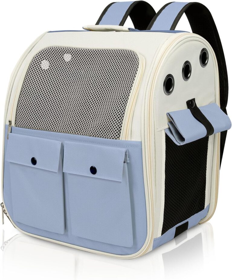 Airline Approved Cat Carrier Backpack - Ventilated Breathable Mesh for Small Dogs & Cats (15lbs), Soft Sided Dog Backpack for Hiking, Camping, Travel & Vet Visits with Padded Straps (Blue)