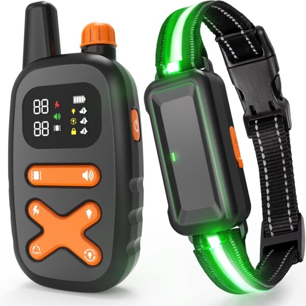 Dog Training Collar with Remote, LED Safety Light Strip, 3300FT Range, IP67 Waterproof, Beep/Vibrate/Shock, Rechargeable, Reflective Strap for Small Medium Large Dogs