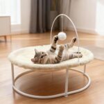 Elevated Cat Hammock Bed - 66LBS Weight Capacity Cat Bed for Large Indoor Cats & Small Dogs, All-Season Plush & Breathable Mesh Mat, Raised Pet Supplies with Sturdy Metal Frame, Cream White