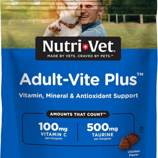 Nutri-Vet Adult-Vite Plus Dog Multivitamin Soft Chews, Daily Dog Supplement with Vitamins Minerals and Antioxidants, Supports Skin, Immune, Joint, and Gut Health, Tasty Chicken Flavor, 70 Count