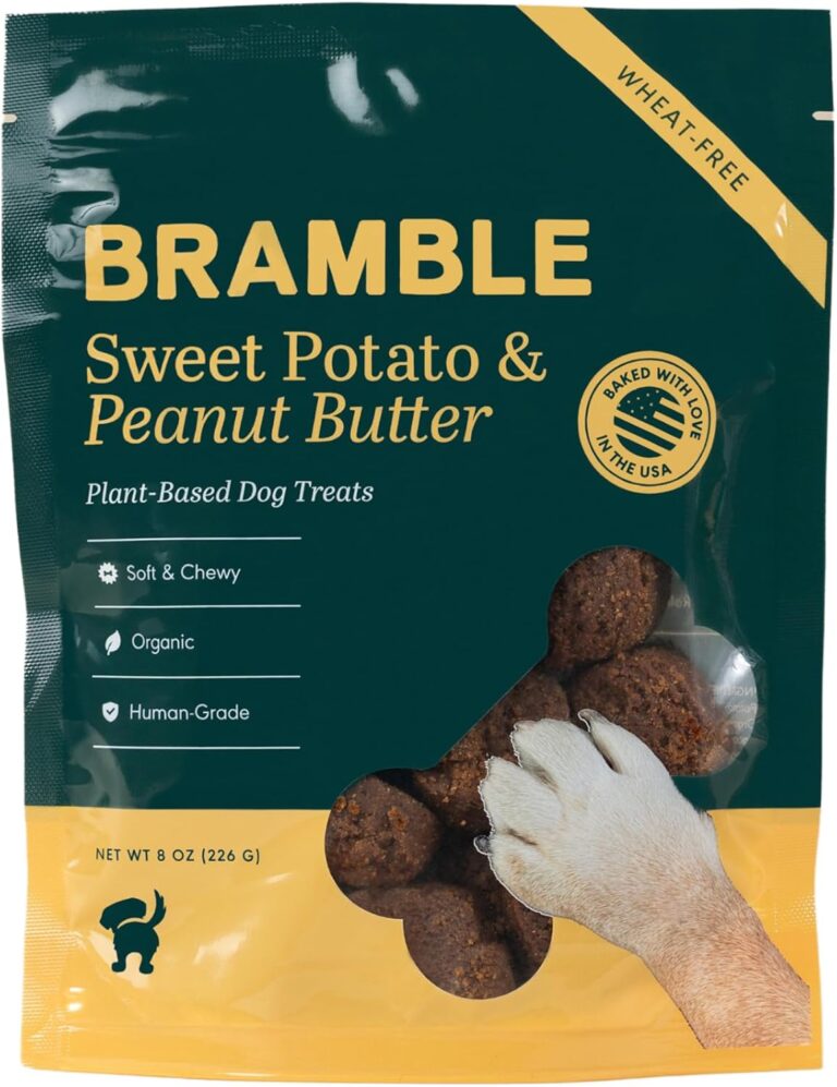 BRAMBLE Organic Dog Treats. Everyday Sweet Potato & Peanut Butter Human Grade Treats, Made with Real Ingredients, Soft & Chewy Dog Cookies. Wheat-Free Plant-Based. 8 oz