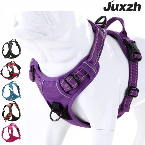 JUXZH Truelove No Pull Dog Harness with Easy Control Handle and 2 Leash Attachments,Reflective Adjustable Pet Vest