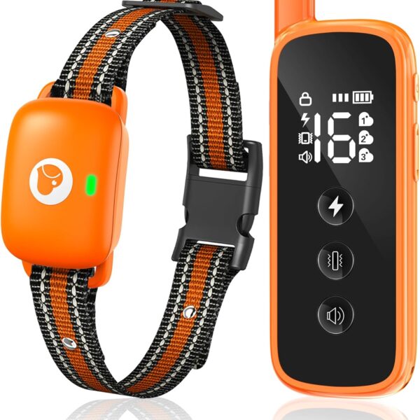 Dog Shock Collar - Rechargeable Dog Training Collar with Remote for Small Medium Large Dogs, IP68 Waterproof 2600FT Electric Collar with Beep, Vibration, Shock, Security Lock (Orange)