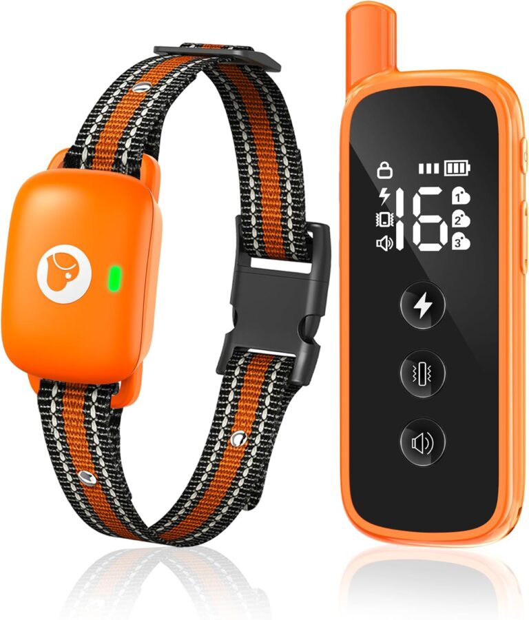 Dog Shock Collar - Rechargeable Dog Training Collar with Remote for Small Medium Large Dogs, IP68 Waterproof 2600FT Electric Collar with Beep, Vibration, Shock, Security Lock (Orange)