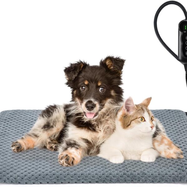 INVENHO Heated Dog Bed, Waterproof Adjustable Temperature Dog Cat Heating Pad with Timer, Indoor Pet Heating Pad for Cats Dogs Electric Pads for Dogs Cats, Pet Heated Pad (M: 28" x 20")