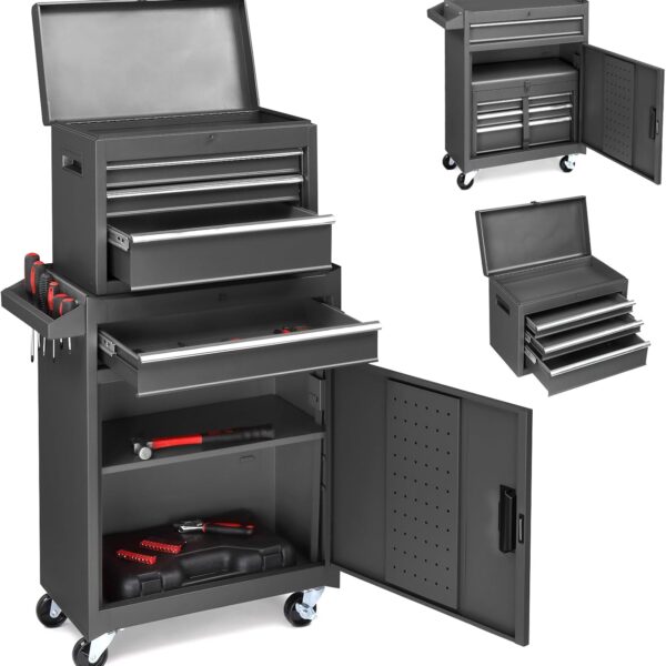 Winado 4-Drawer Rolling Tool Chest with Wheels & Lock, Tool Box with Large Storage Cabinet and Adjustable Shelf, Removable Portable Top Box for Garage, Warehouse, Factory