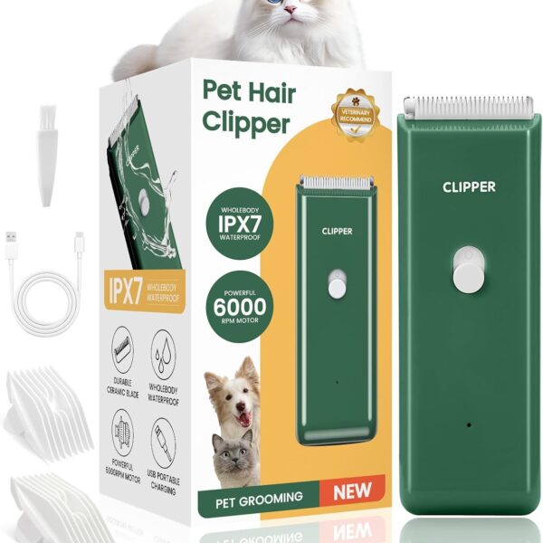 Marvljojo Upgrade Home Professional Dog Grooming Kit Clipper for Matted&Long Hair, Cordless Pet Shaver Low Noise USB Rechargeable for Cats, Small&Medium Dogs, Handy Pet Hair Grooming Trimmer, Green