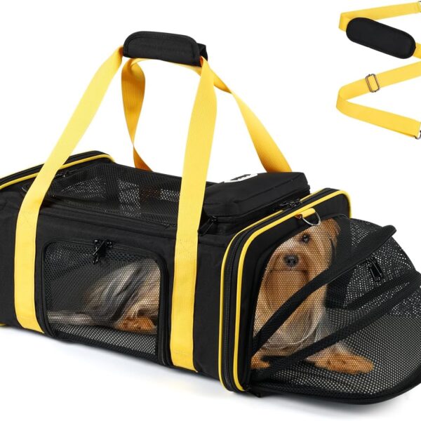 pidipiti 18.5''(L) x13.5''(W) x9.5''(H) Southwest Airlines Approved Expandable pet Carrier,for Extra-Small Dog Puppy cat Weight up to 6 lbs and Length up to 17''(Black)