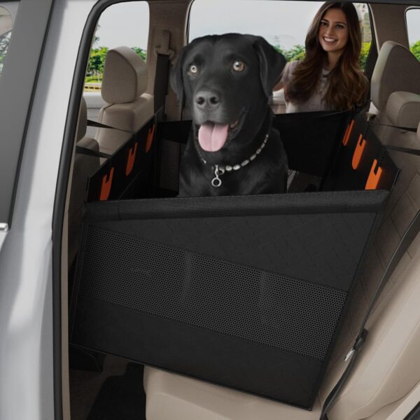 Large Dog Car Seat, Hard Bottom Car Seats Cover for Dogs, Waterproof Non-Slip Foldable Back Seat Extender for Medium to Large Size Dog, Backseat Cover for Dogs in Vehicle SUV Truck, Black L
