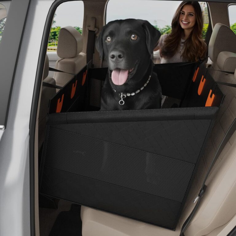 Large Dog Car Seat, Hard Bottom Car Seats Cover for Dogs, Waterproof Non-Slip Foldable Back Seat Extender for Medium to Large Size Dog, Backseat Cover for Dogs in Vehicle SUV Truck, Black L