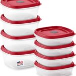 Rubbermaid 16-Piece BPA-Free Plastic Food Storage Set, Red Vented Lids - Microwave, Dishwasher Safe: Perfect for Meal Prep, Leftovers, and Kitchen Organization