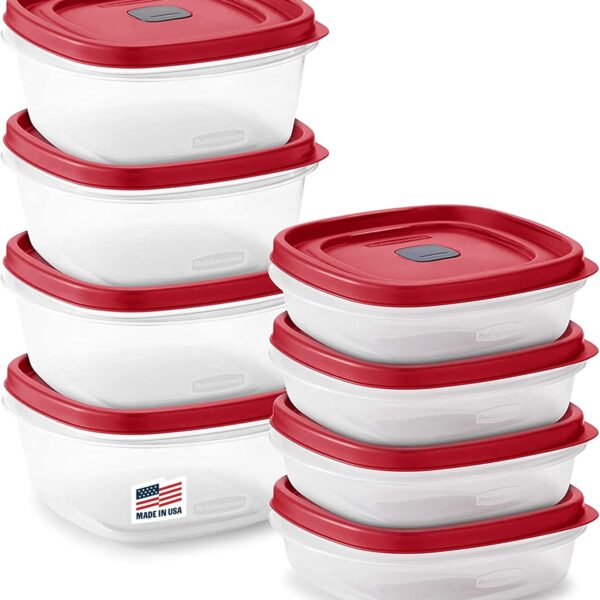 Rubbermaid 16-Piece BPA-Free Plastic Food Storage Set, Red Vented Lids - Microwave, Dishwasher Safe: Perfect for Meal Prep, Leftovers, and Kitchen Organization