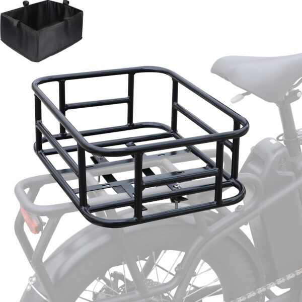 FOMAS Rear Bike Basket Steel Basket Large Capacity Rear Bike Rack Basket with Installation Tools for Storage Universal Fit Rear Rack