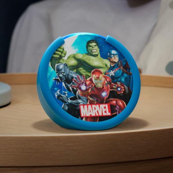 Amazon Echo Pop Kids (newest model), Designed for kids, with Alexa+ Early Access, parental controls, Includes 6 months of Amazon Kids+, Marvel's Avengers