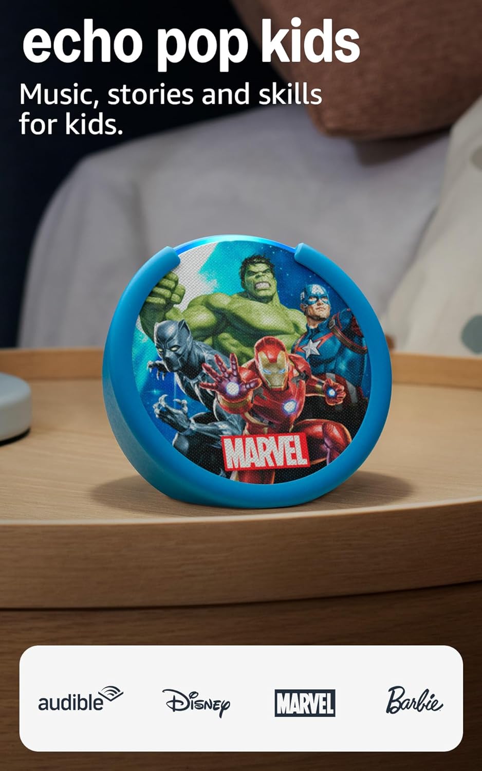 Amazon Echo Pop Kids (newest model), Designed for kids, with Alexa+ Early Access, parental controls, Includes 6 months of Amazon Kids+, Marvel's Avengers Amazon Echo Pop Kids (newest model), Designed for kids, with Alexa+ Early Access, parental controls, Includes 6 months of Amazon Kids+, Marvel's Avengers