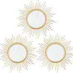 3 Pack Metal Mirrors for Wall Sunburst Wall Mirrors Home Dcor Decorative Hanging Wall Art for Living Room Bedroom Entryway (Gold, Sunburst)