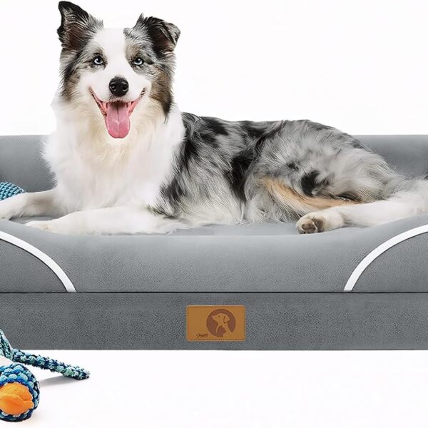 Homemate Dog Bed Large Sized Dog: 42x30 inch Orthopedic Large Dogs Bed XL Outdoor Pet Cat Bed Sofa Supplies with Toy Dogs Crate Pad Couch with Removable Washable Cover & Non-Slip Botton Light Grey