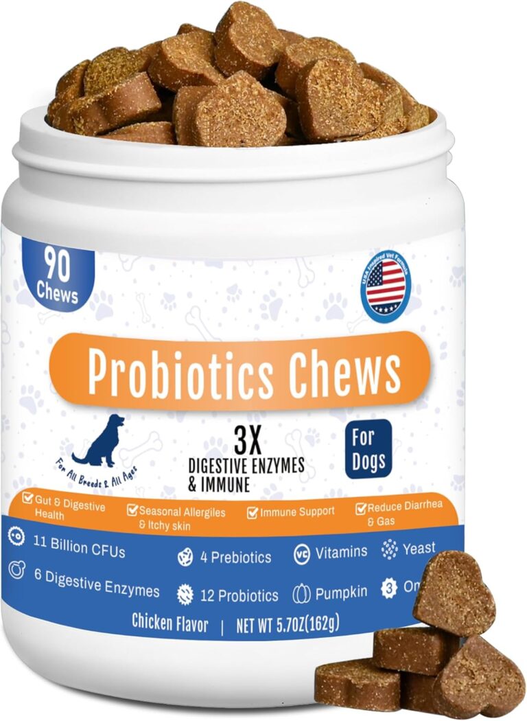 Probiotics for Dogs Dog Probiotic Chews - 6 Digestive Enzymes & 4 Prebiotics, Gut Skin & Coat Immune Support with Pumpkin, Salmon Oil & Vitamins - Dog Probiotic Supplements