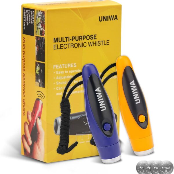 UNIWA Electronic Whistles, 2 Pack Handheld 3 Tone High Volume Electric Whistle with Lanyard for Teacher Coach Referee, Loudest Emergency Whistle Volleyball Soccer Sports Whistle