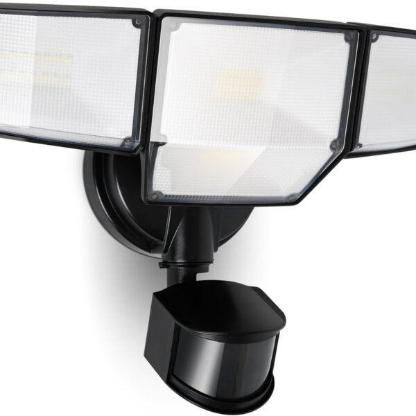 LUTEC 80W 9000LM LED Security Light Hardwire Motion Sensor Outdoor Lights, 4 Head LED Flood Lights Outdoor 5000K Daylight, IP65 Waterproof, Motion Detected Lights for Outside, Garage, Yard (Black)