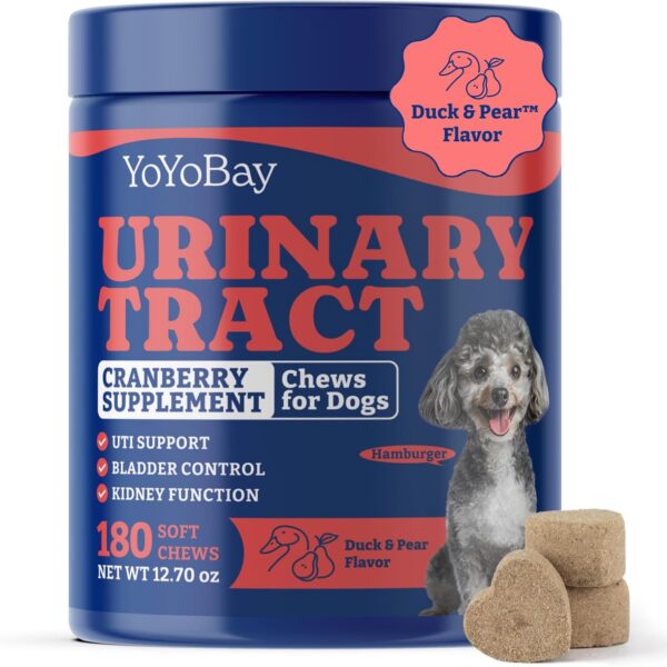 YoYoBay Dog UTI Treatment - 180 Dog Bladder Control Chews, Cranberry Supplement for Urinary Tract Health, Cranberry Chews for Dogs, Duck & Pear Flavor