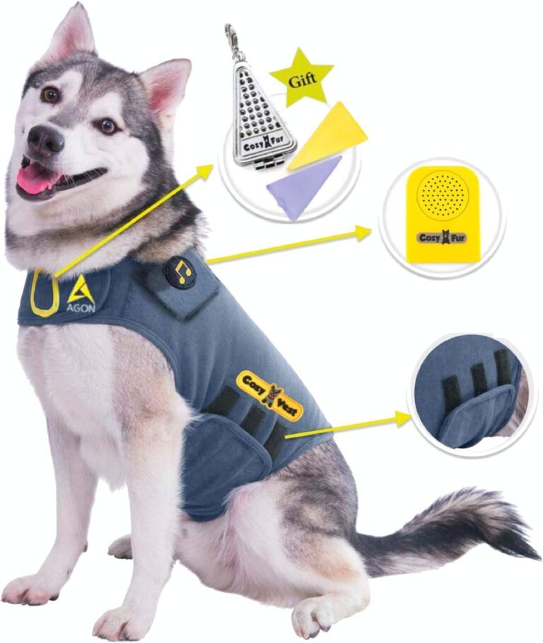CozyVest Dog Anxiety Vest 3-in-1 Music & Aromatherapy Shirt, Relaxing Sound & Essential Oils Jacket, Fireworks Thunder Separation & Thunderstorm Canine Stress Relief Coat (Gray, Large [41-64 Lbs])
