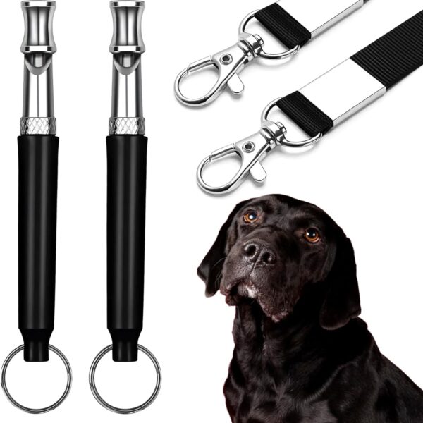 CdbC Dog Whistle - 2Pack Dog Whistle to Stop Barking Neighbor's Dog, Adjustable Ultrasonic Silent Dog Whistle,Helpful for Training Recall (Black with Lanyard)