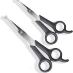 Pets First #1 Pet Grooming Scissors Body & Facial Trimmer Durable Stainless Steel Blades. Rounded Tips Shears for Long Medium Short Thick Wiry Curly Hair. Lightweight Cutter for Dogs & Cats. Set of 2