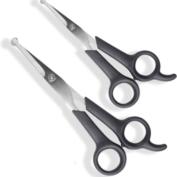 Pets First #1 Pet Grooming Scissors Body & Facial Trimmer Durable Stainless Steel Blades. Rounded Tips Shears for Long Medium Short Thick Wiry Curly Hair. Lightweight Cutter for Dogs & Cats. Set of 2