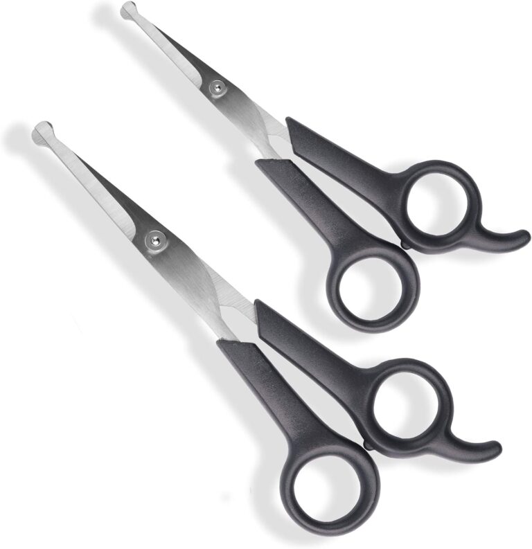 Pets First #1 Pet Grooming Scissors Body & Facial Trimmer Durable Stainless Steel Blades. Rounded Tips Shears for Long Medium Short Thick Wiry Curly Hair. Lightweight Cutter for Dogs & Cats. Set of 2