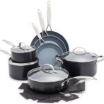 GreenPan Valencia Pro Ceramic Nonstick 11 Piece Cookware Set, Hard Anodized PFAS-Free Pots & Pans, Induction Ready, Compatible on All Cooktops, Dishwasher Safe, Oven Safe to 600F, Gray