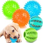 PUPTILY 2 Different Functions Interactive Ball for Dogs 2.5 Squeaky Dog Balls Toys and Puppy Teething Chew Toy Balls for Small Dogs for Clean Teeth and Training 5Pcs