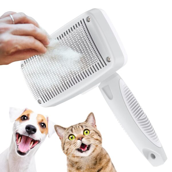 Crala Self-Cleaning Slicker Brush for Dogs & Cats, Grooming Combs for Short & Long-Haired Dogs, Cats, Rabbits & More - Gently Removes Loose Undercoat, Mats and Tangled Hair
