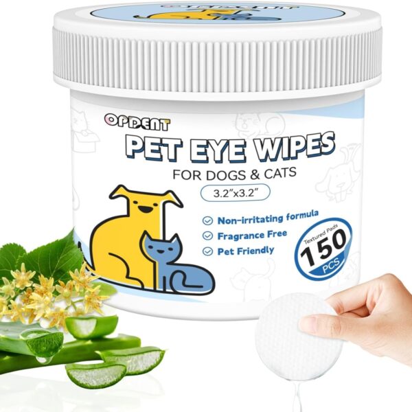 Opdent 150Pcs Eyes Wipes for Dogs - Tear Stain Remover for Dogs - Dog Eye Cleaner, Eye Debris, Discharge, Mucus Secretions - Eye Wipes for Dogs & cat Eye Wipes - 3.2 inches