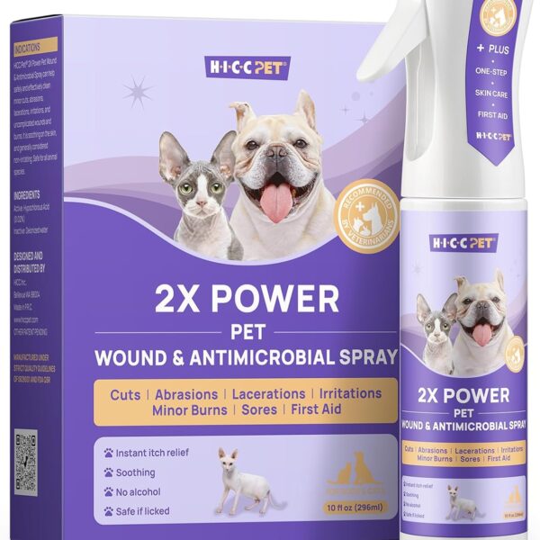 HICC PET Hot Spot Treatment Spray for Dogs & Cats, 2X Strength for Dog Wound Care, Dog Itch Relief Spray for Alleviate Dry Itchy Skin, Allergies, Inflammation, Dog Skin Irritation Treatment, 10 fl oz
