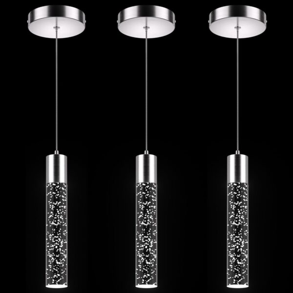 Pendant Lights Kitchen Island, 6500K Modern Kitchen Island Lights Brushed Nickel, 3 Pack Ceiling Lighting Fixtures with Crystal Bubble, Integrated LED Hanging Light for Dining Room Restaurant