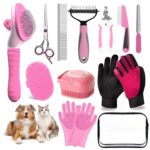 Dog Brush for Shedding 13pcs Bath Grooming Kit with Pet Nail Clipper and File - Dog Bath Brush Cat Grooming Supplies, Dematting Comb Bath Brush Shampoo Scrubber for Dogs and Cats